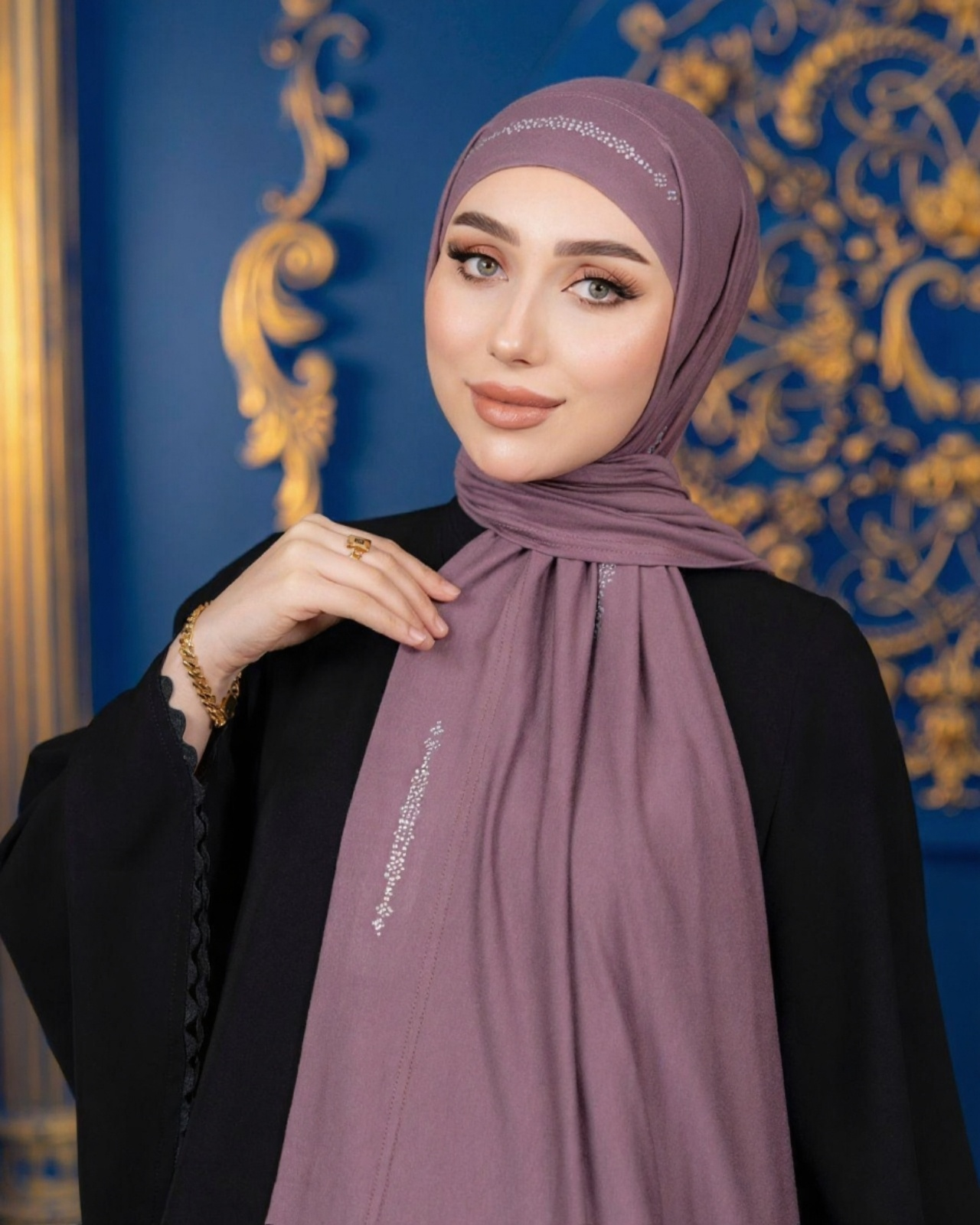 Ready-Made Stoler Hijab With Sparkling Rhinestones