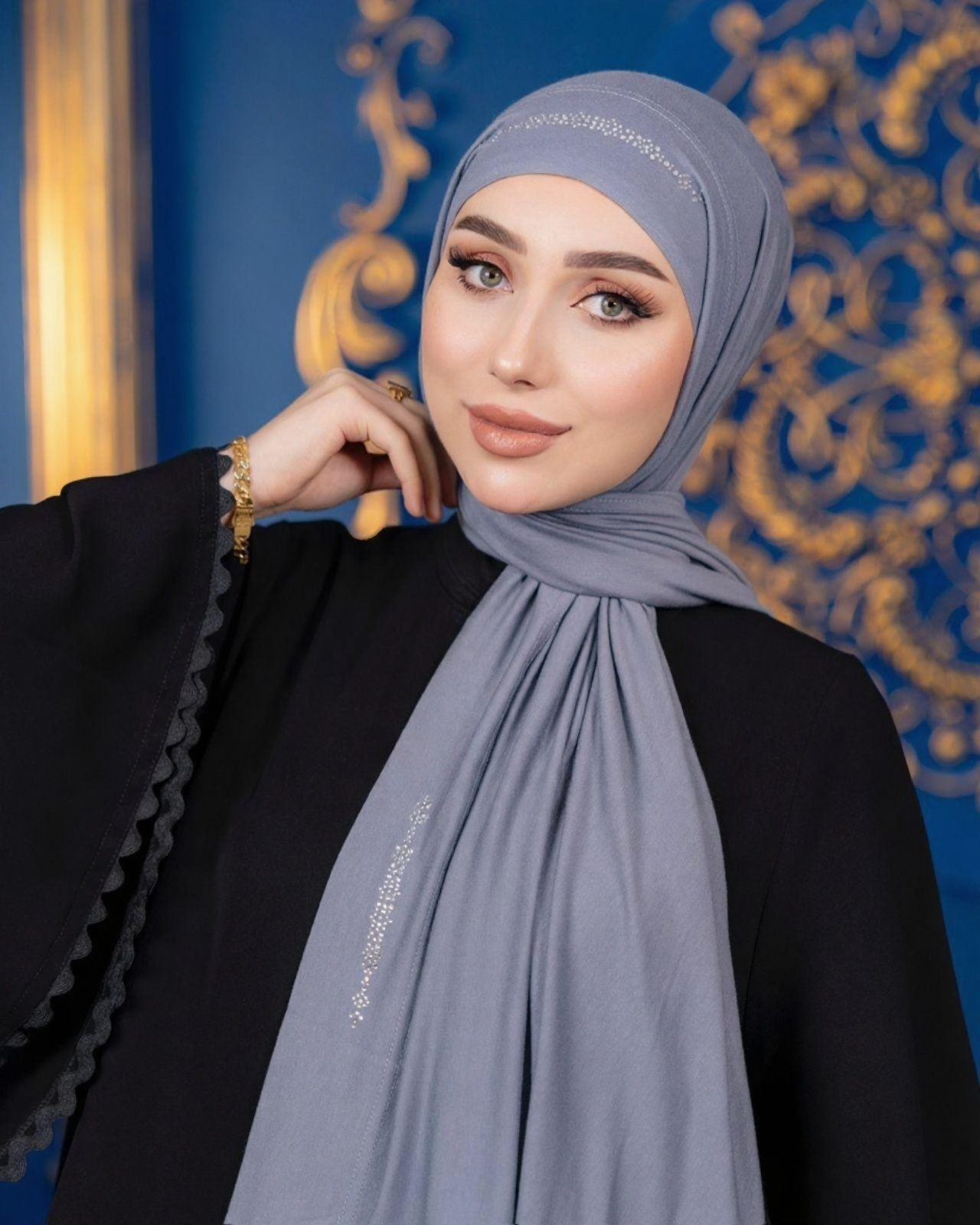 Ready-Made Stoler Hijab With Sparkling Rhinestones